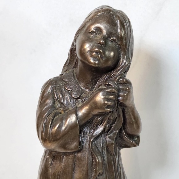 Vintage Cold Cast Bronze Figurine Menton Manor Range Girl and Doll Sculpture - Picture 3 of 10